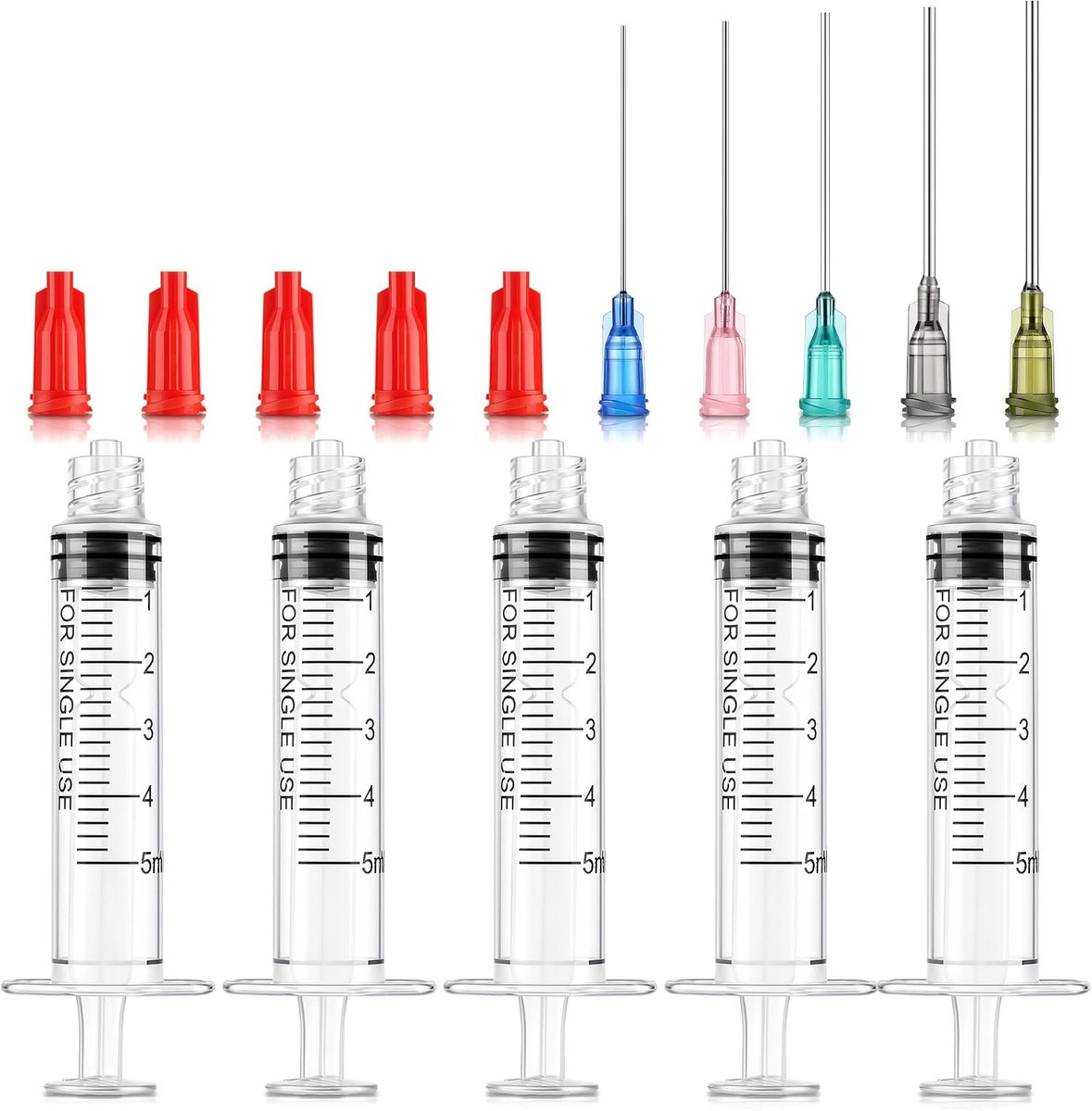 SnelShoppen - 25 stuks 5 ml Luer-Lock spuiten met stompe naalden 14/16/18/20/22G - Perfect voor doe-het-zelf, lijm, inkt, laboratorium, olie en dieren