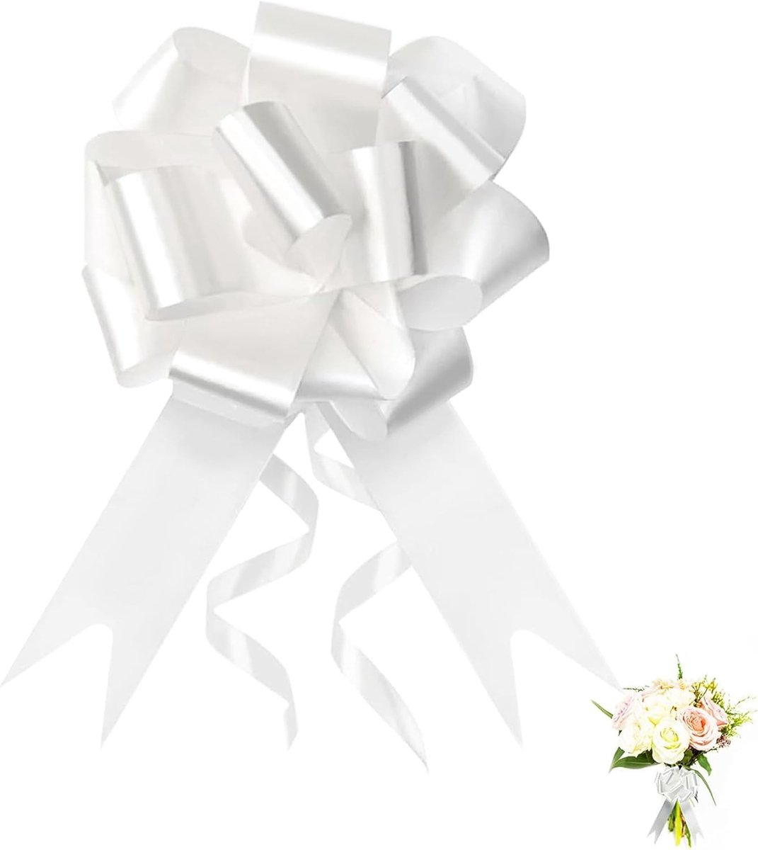SnelShoppen - Pack van 100 Grote Cadeaubows - Elegante Witte Trouwbows voor Auto, Kerst, Feest en Bloemisten - 3cm