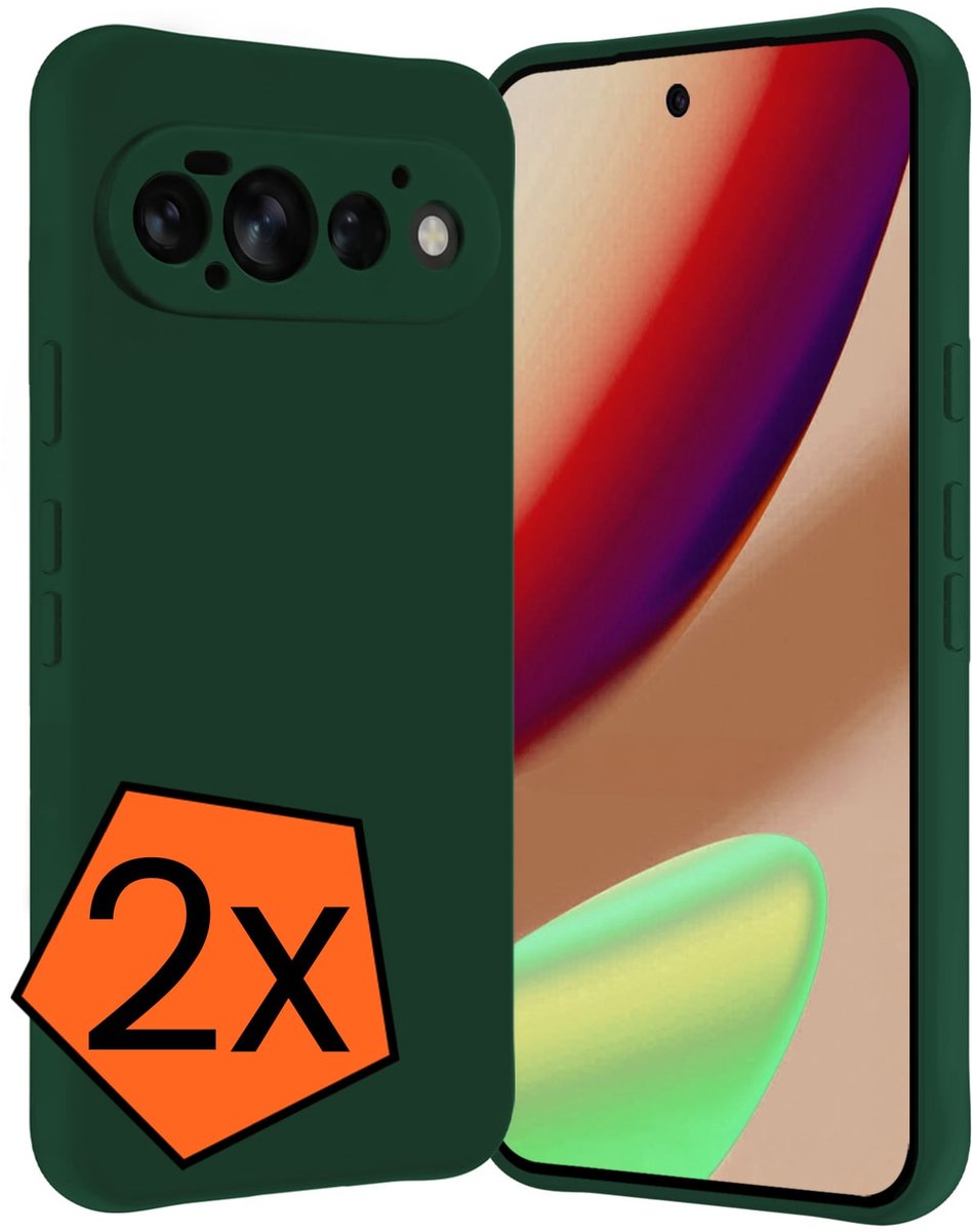 Hoes - 2 Stuks - Geschikt voor Google Pixel 11 Pro - Sterk & Shockproof - Case Siliconen - Back Cover - Telefoon Hoes - Donkergroen