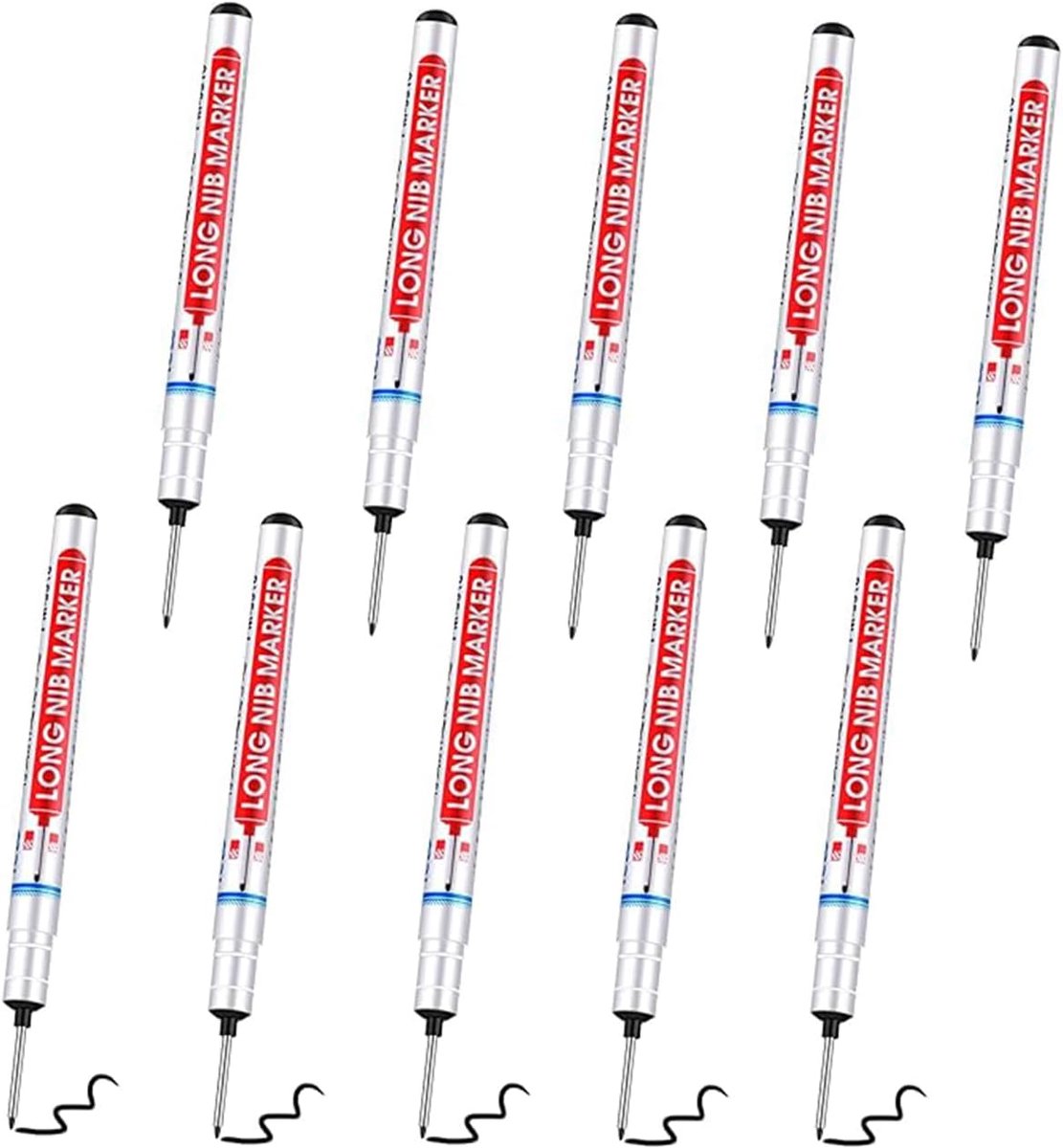 SnelShoppen - 10 Pcs Diep Gat Marker, Boorgat Marker, Houtbewerking Pen, 20mm Lange Fijne Punten, Permanente Markeer Pens, Perfect voor Krappe Ruimtes