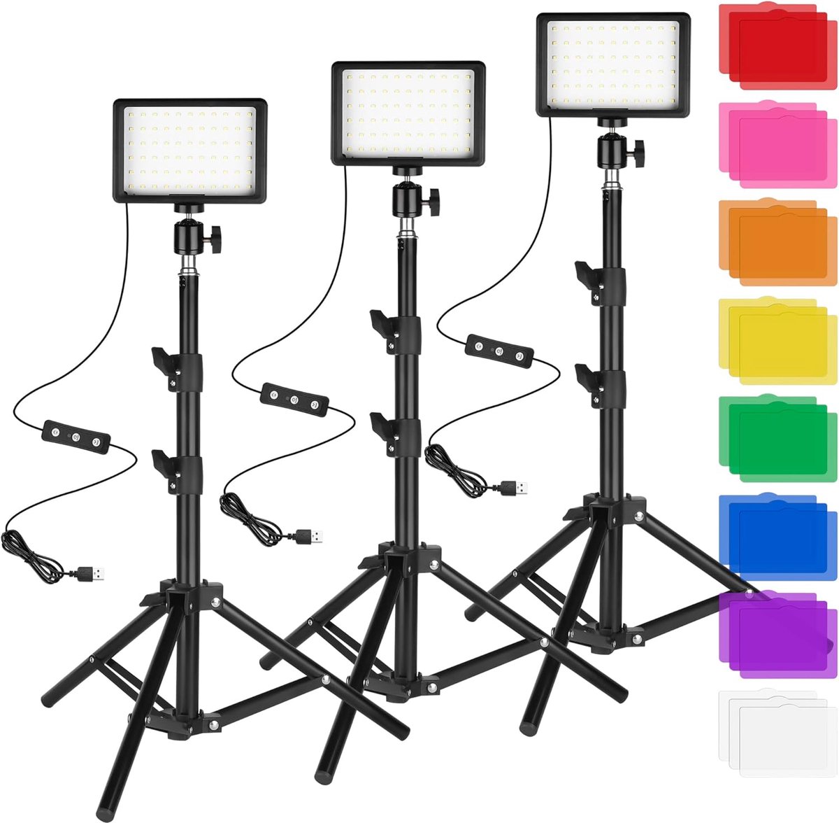 SnelShoppen - LED Photo Light Video Light Set van 3, Dimbaar 5600K USB LED Verlichting, Continu Licht voor Fotografie, TikTok, YouTube, Game Streaming