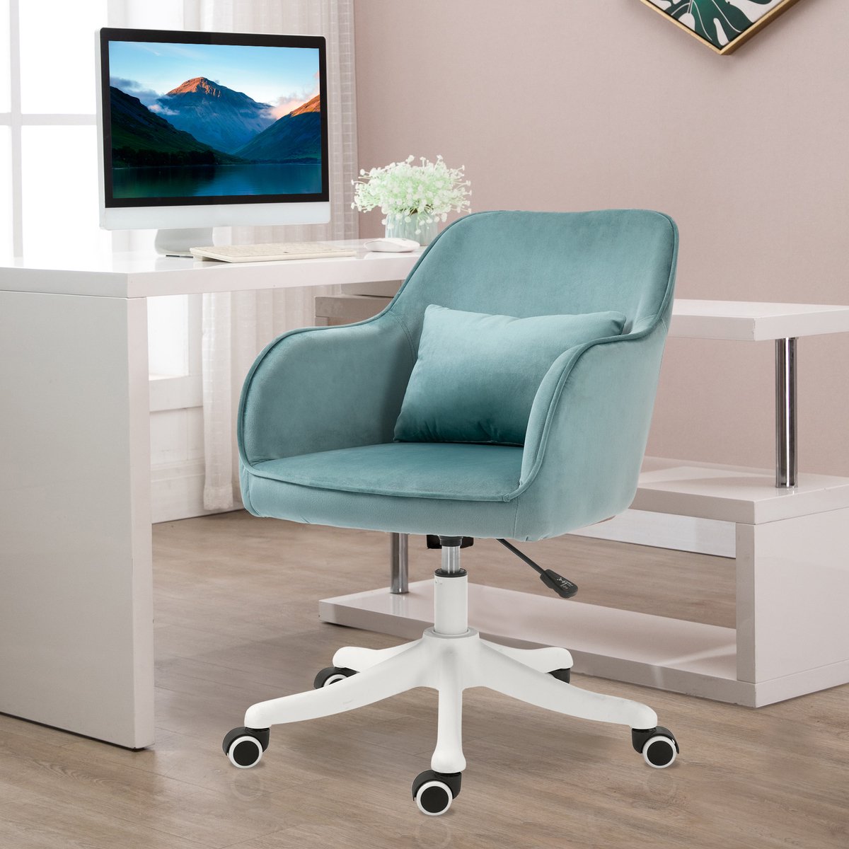 MODENUIT Bureaustoel 57 x 70 x 78-86 cm - Vibratiemassage Met Armleuningen - Voor Bureau - Stof Groen