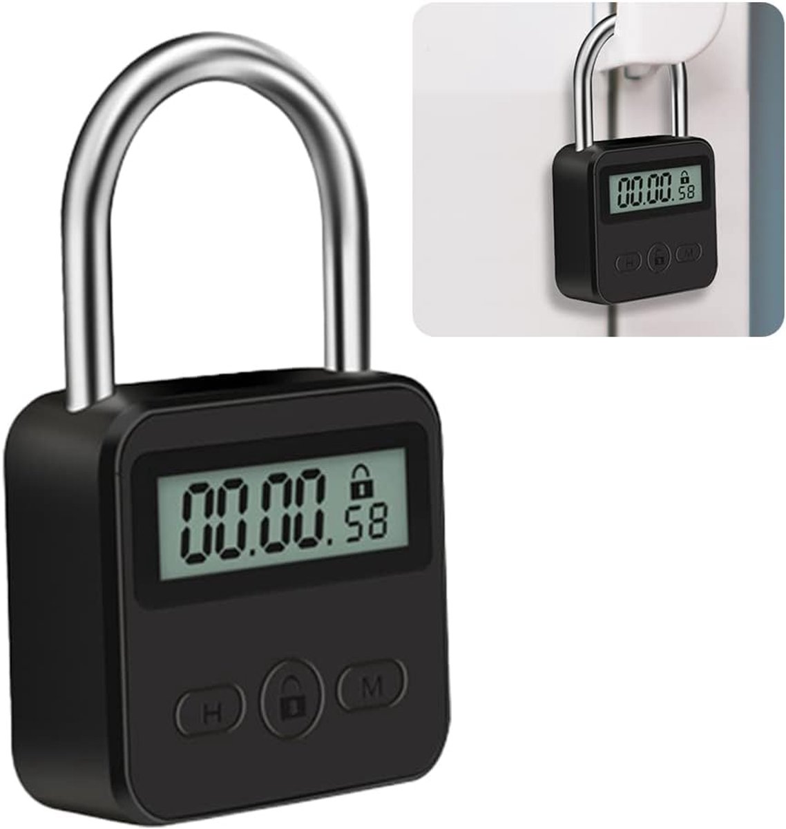 SnelShoppen - Smart Time Lock Digitale Lock met LCD Display, USB Beveiligingsslot, Robuuste Metaal Elektronische Timer tot 99 Uur, Zwart, Ideaal voor