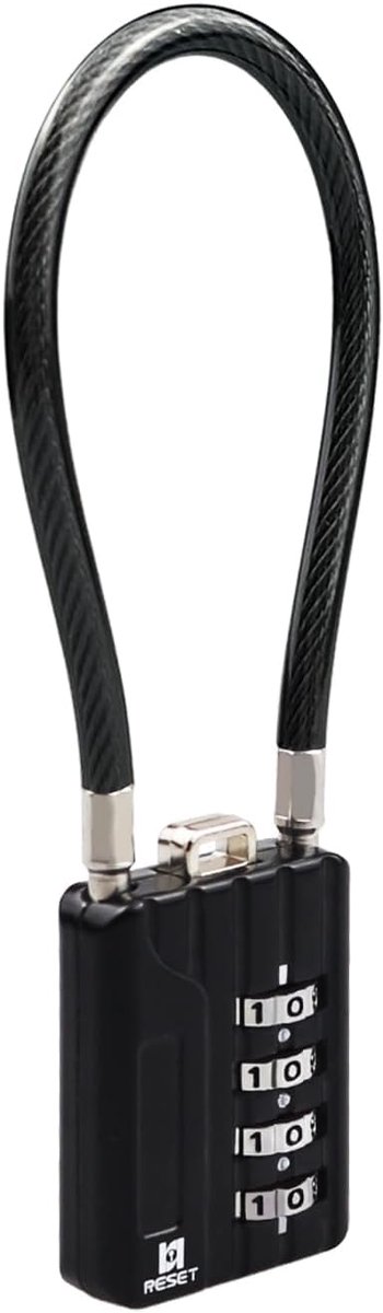 SnelShoppen - RESET 204 Combinatieslot met 4 Cijfer Code en 18 cm Stalen Kabel - Ideaal voor Lockers, Bagage, Koffers, Gereedschapskisten, Helmen - Zw