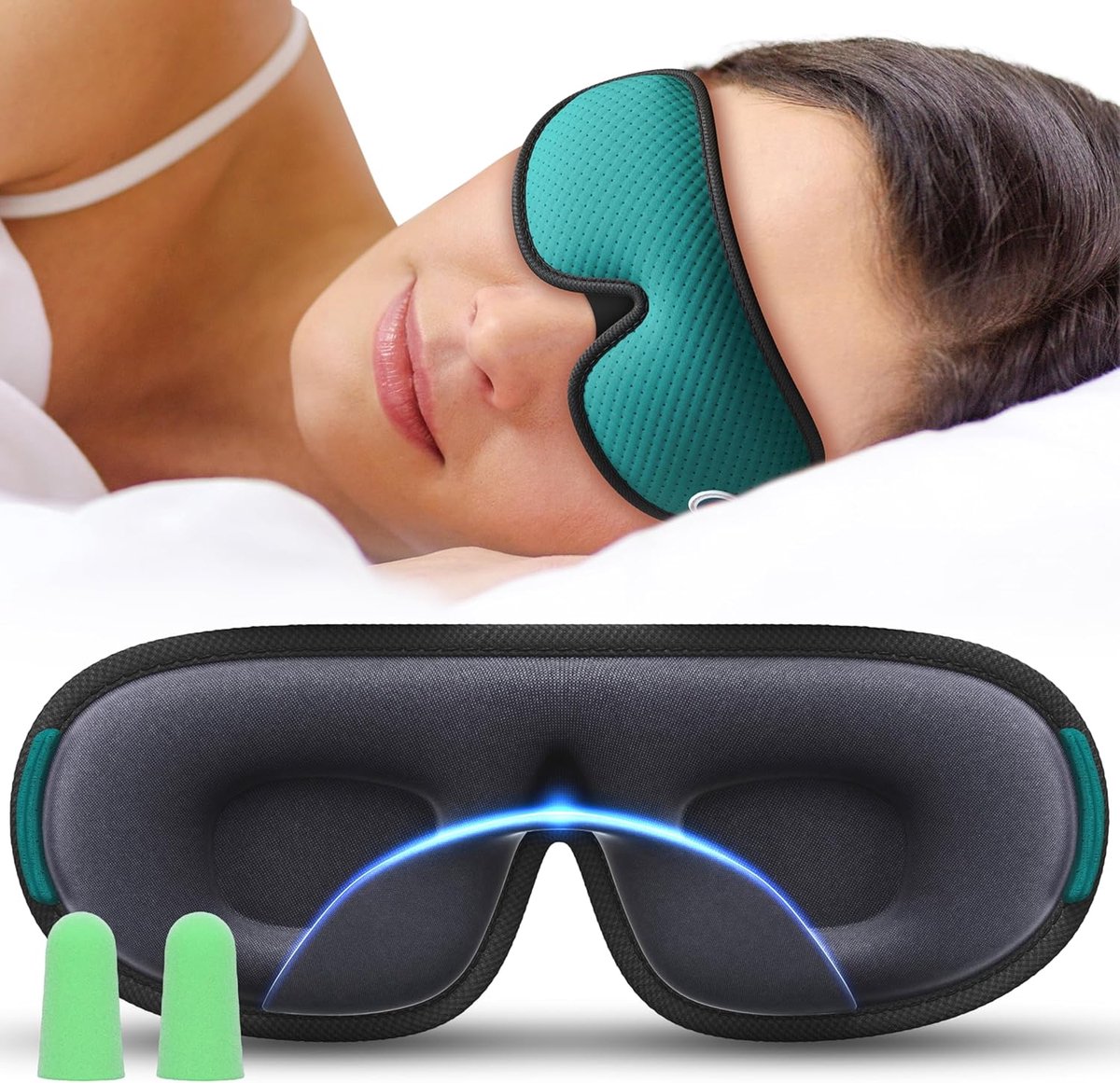 Thijox - 3D Slaap Oogmasker - Compleet Donker Blackout Slaapmasker voor Mannen en Vrouwen - Ademend Mesh met Verstelbare Band, Inclusief 2x Oordopjes