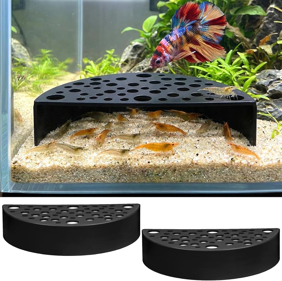 SnelShoppen - 2 Stuks Plastic Garnalen Schuilplaats - Zwarte Aquarium Ondergrondse Holte van ABS voor Garnalen en Kleine Vissen - Natuurlijke Habitat