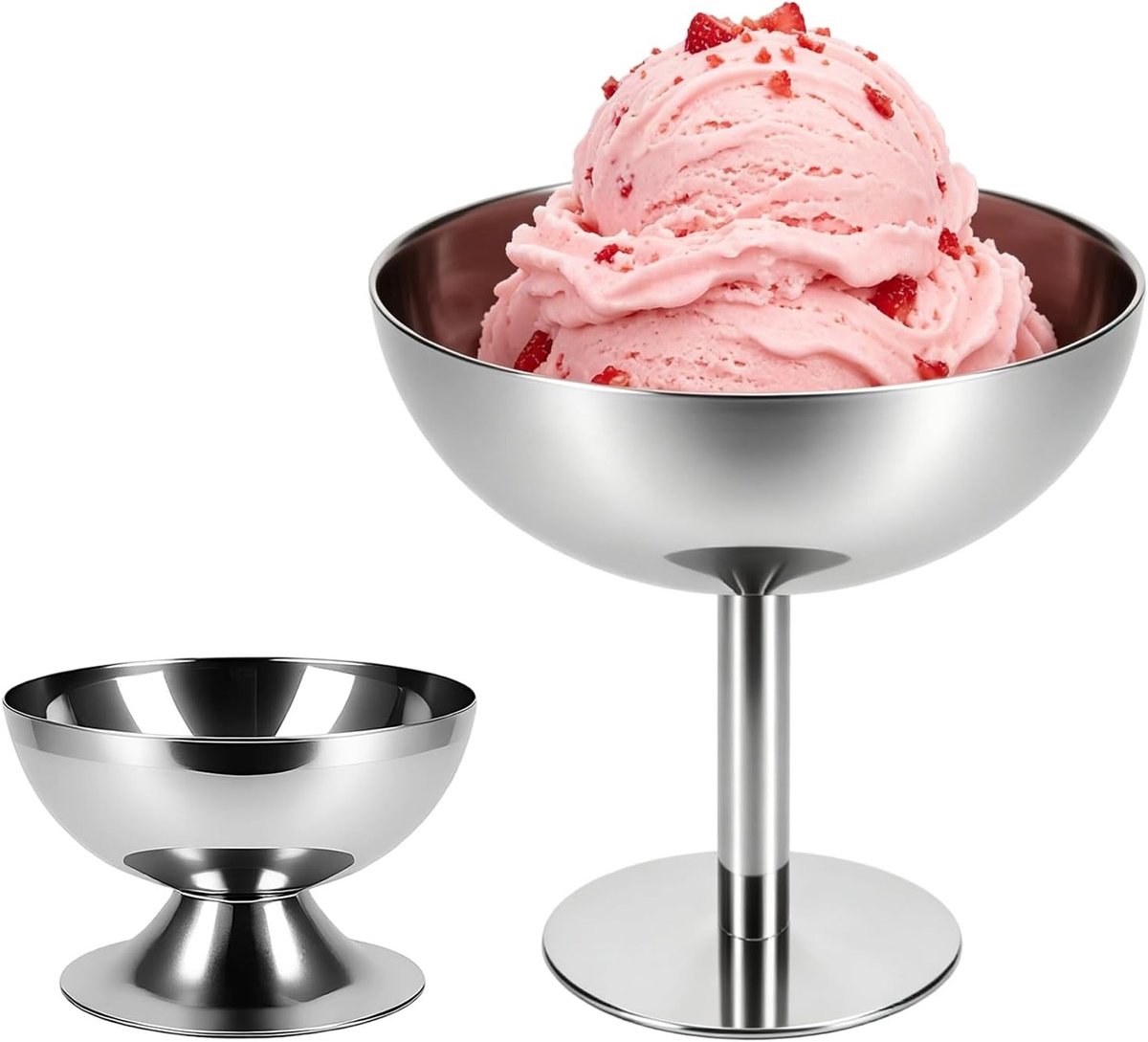 Herbruikbare RVS IJsbekers Set van 2, Cocktailglazen en Sundae Dessertglazen, Ideaal voor IJs en Toetjes (1 x Korte Pootjes 180 ml + 1 x Hoge Pootjes 240 ml, Diameter 10 cm)
