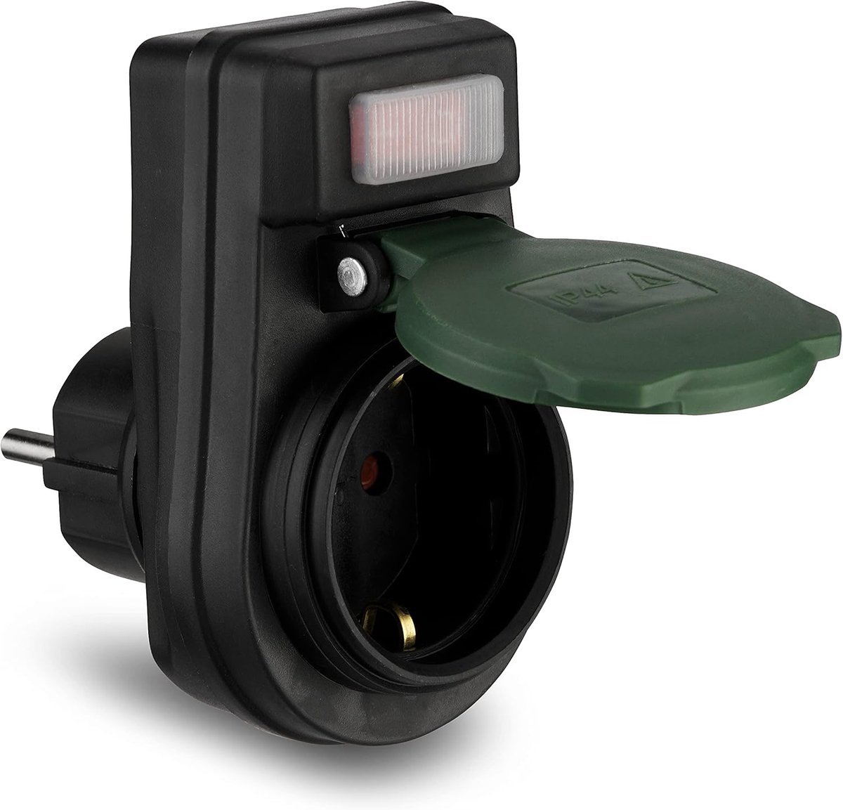 SnelShoppen - REV Socket adapter IP44 met verlichtingsschakelaar 3680 W, zwarte stekkeradapter voor binnen en buiten, ideaal voor tuin, balkon, garage