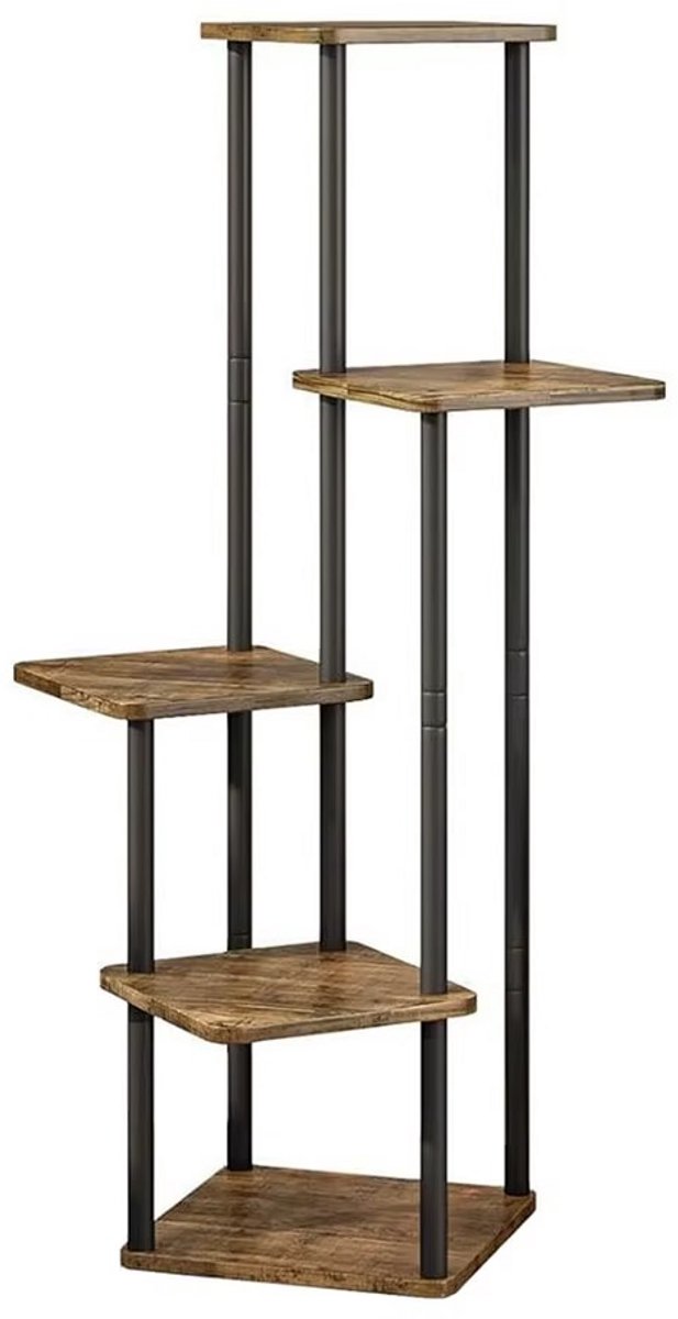 JOYNEXTBUY – Plantenstandaard 5 Etages – Metalen Bloemenrek met Houten Planken – Vintage Plantentafel – Binnen & Buiten – Voor Balkon, Woonkamer & Tuin