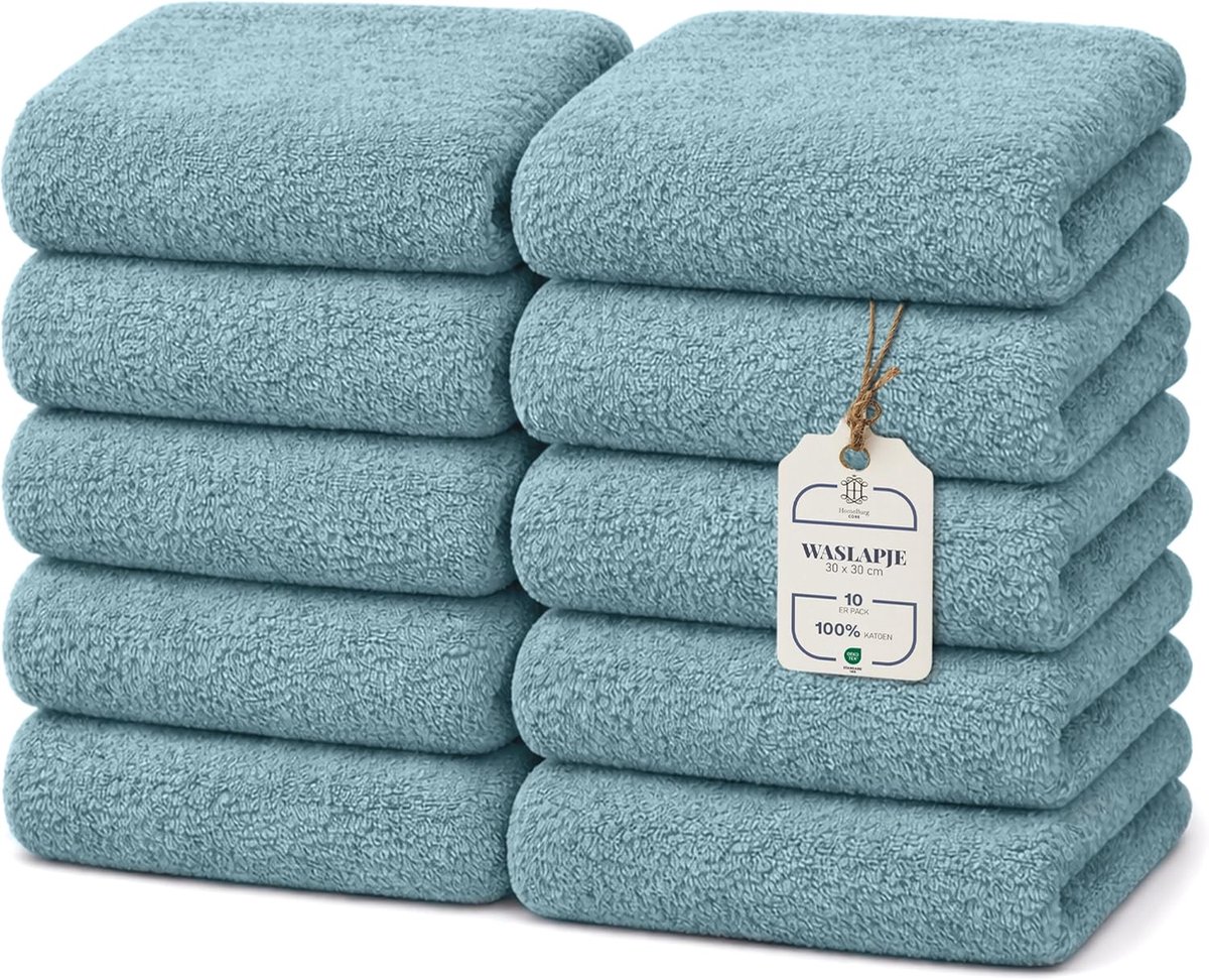 SnelShoppen - Core Set van 10 Absorberende Washandjes van Katoen voor Badkamer en Keuken - Zacht, Duurzaam, met Decoratieve Rand, 30x30 cm, Zacht Petr