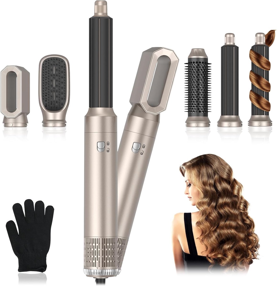 SnelShoppen - 5-in-1 Haarstyler Set, 1000W Multifunctionele Air Brush, 3 Temperatuurinstellingen, Volumeborstel, Droog- en Stijltang voor Alle Haartyp
