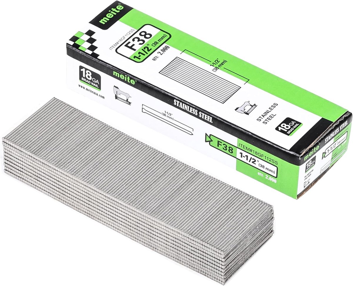 SnelShoppen - 18G Bradnagels 38mm RVS - 2000 Stuks - Voor Pneumatische en Elektrische Nagelpistolen - Duurzaam en Sterk