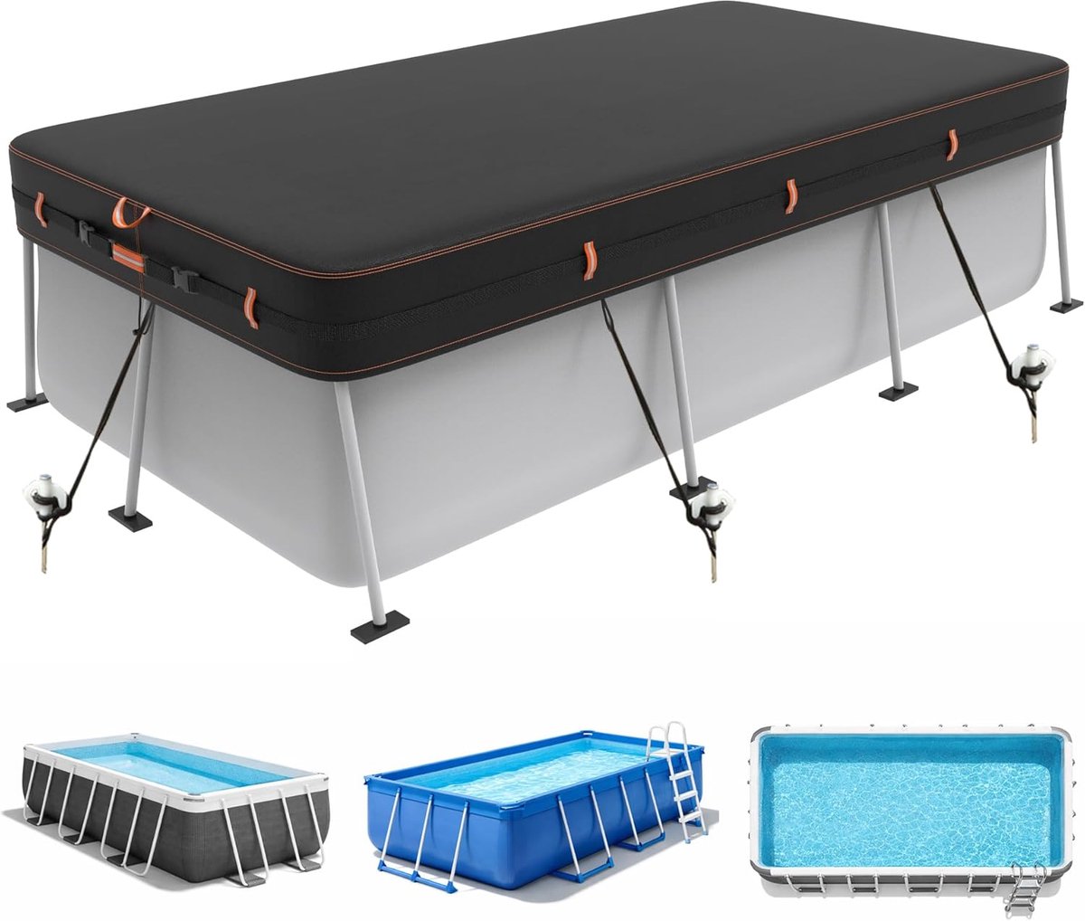 SnelShoppen - Rectangulaire Zwembadafdekking, Robuuste Pool Covers voor Boven Grond Zwembaden, Inclusief Touw en Spijkers, Winddicht, Scheurbestendig,