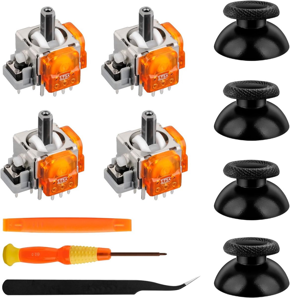 SnelShoppen - 4-Pack TMR Elektromagnetische Joystick Reparatieset voor PS5 Controller, Anti-Drift Sticks met Gele Thumbstick-Doppen, Vervangingsaccess
