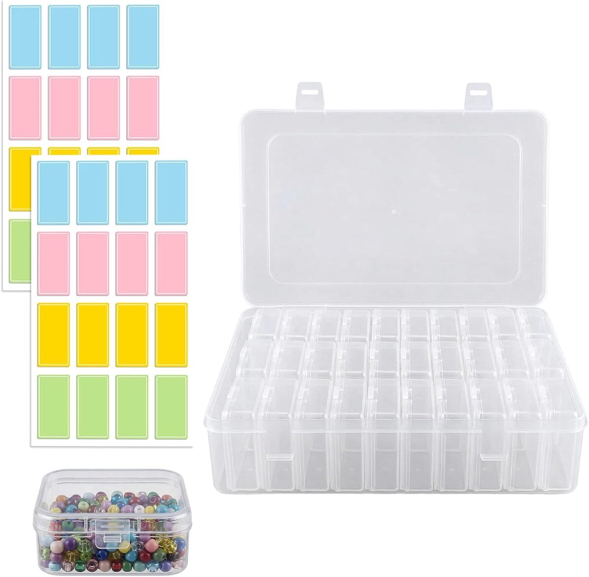 SnelShoppen - 30 Transparante Opbergdozen met Deksel (5,5 x 5,5 x 2 cm) - Kleine Sortedozen voor Sieraden, Knutselartikelen en Kleine Onderdelen