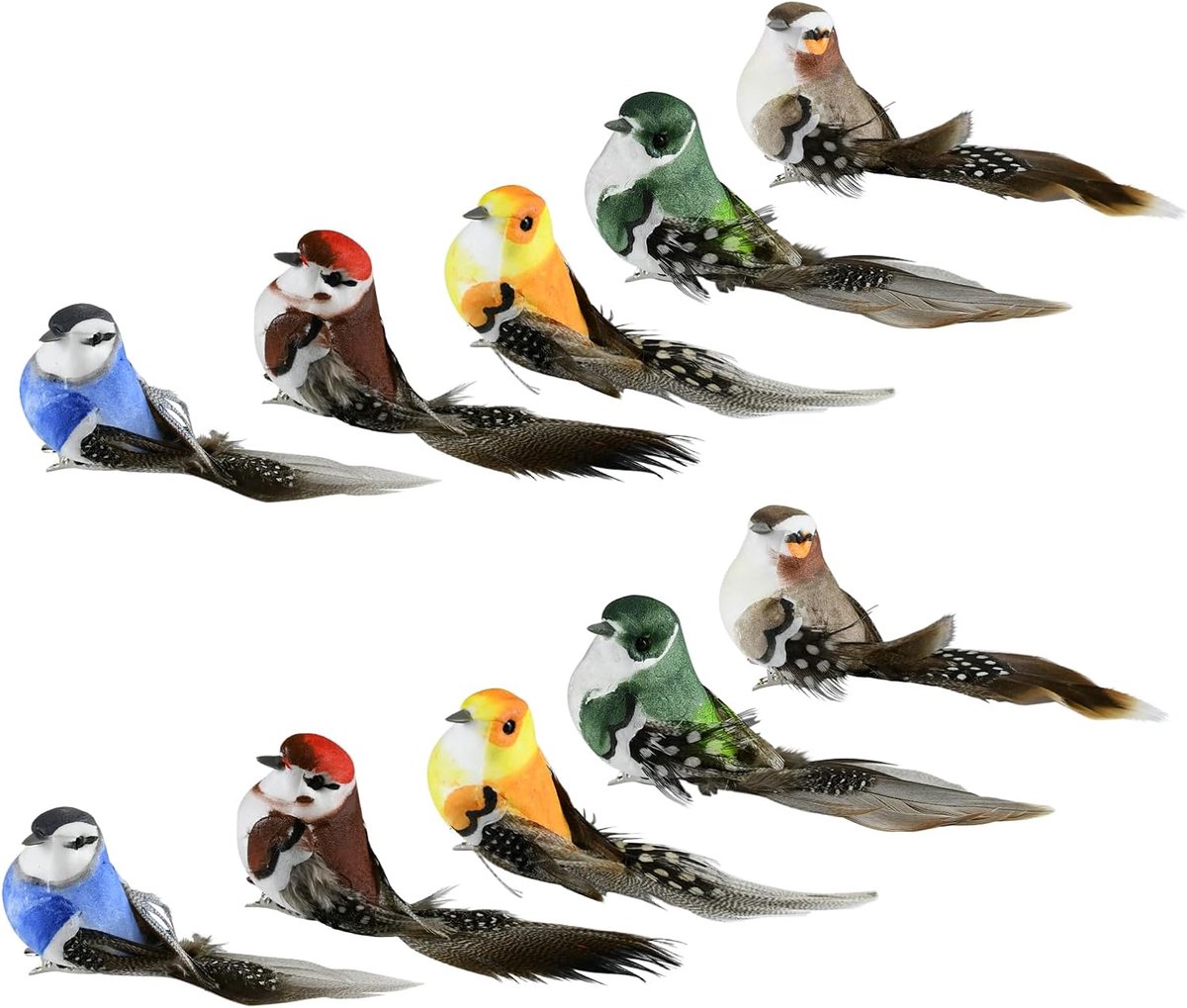 SnelShoppen - Decoratieve Vogels Set van 10 Mini Kunstmatige Vogels met Clips - Kleurige Pluimen voor Feest, Tuin, en Decoratie - Realistische Design
