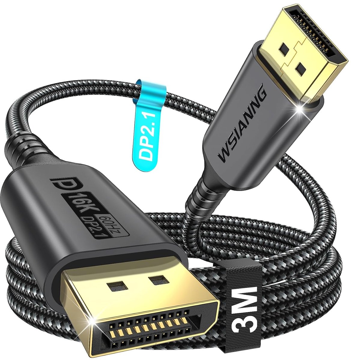 SnelShoppen - 16K DisplayPort Kabel 3m - DP 2.1 Kabel voor Gaming, HDR, 16K@60Hz, 8K@120Hz, 4K@240Hz - Geschikt voor Gaming Monitor, Laptop, Grafische