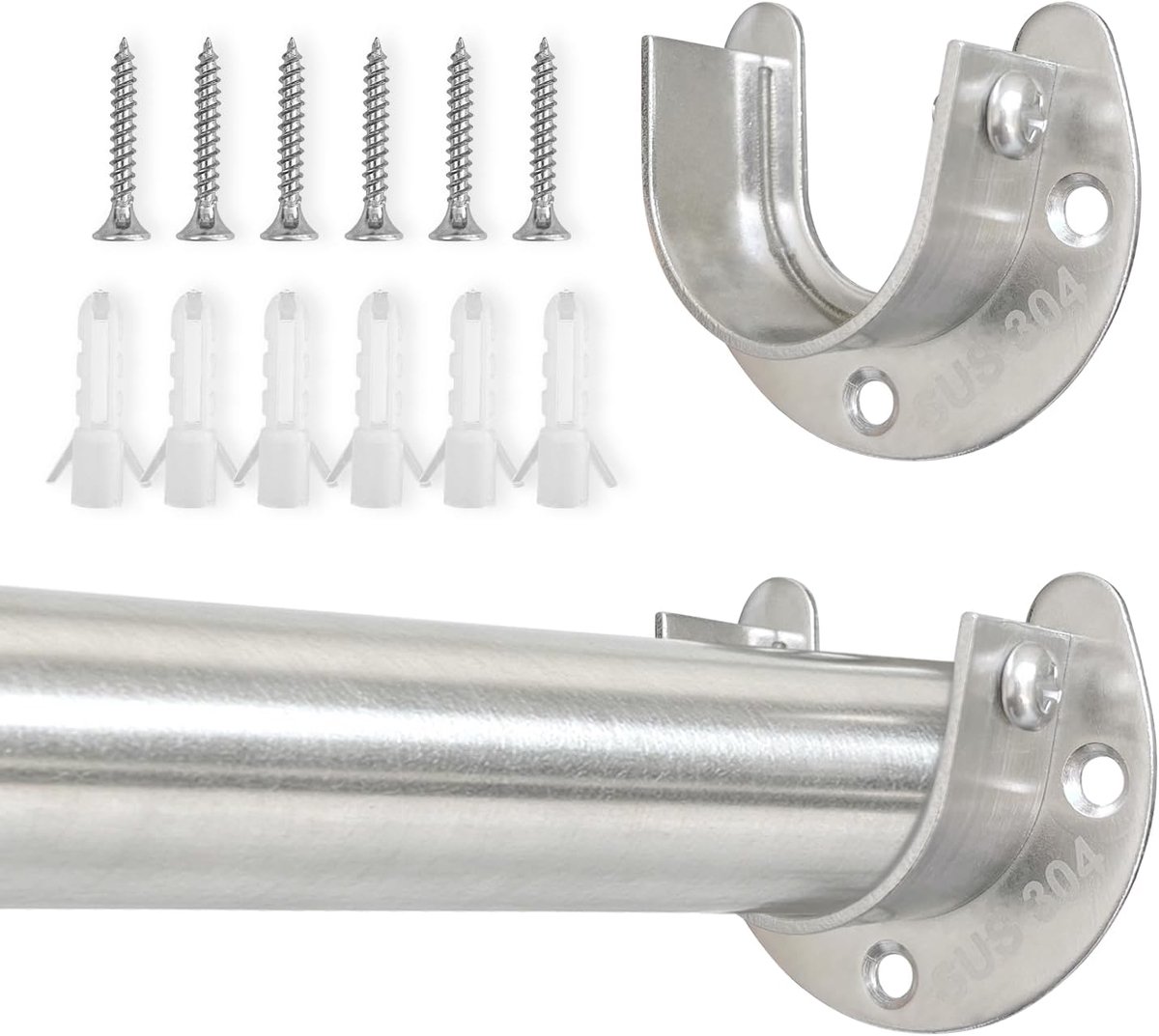 SnelShoppen - 2 Stuks U-vormige Kledingrail Houder, Stabiele Kledingstang Beugels, RVS Flens Beugels met Schroeven en Expansiebuis voor 28mm Kasten -