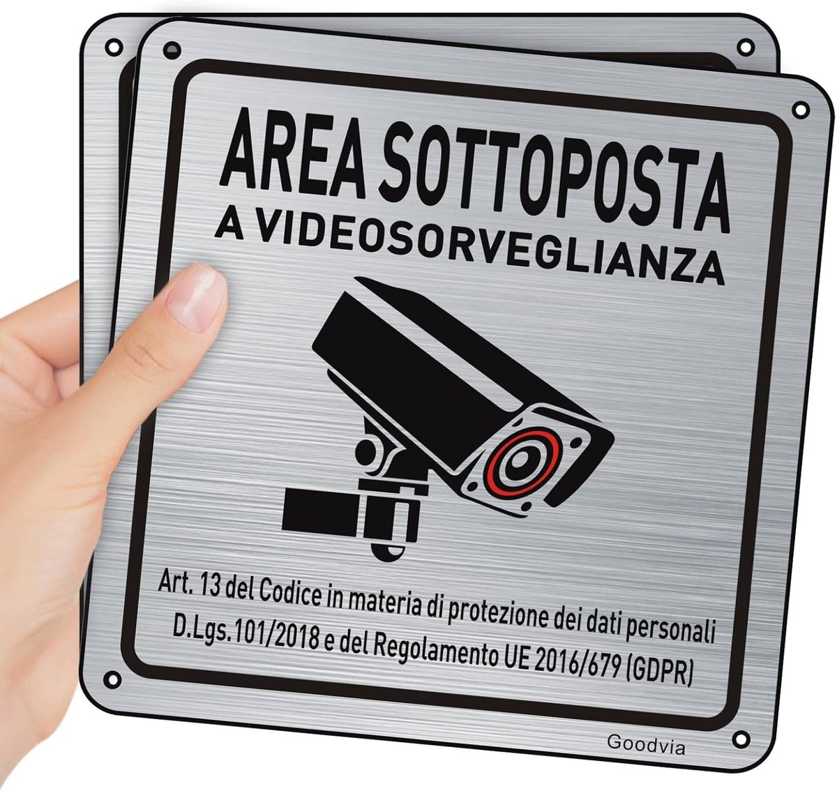 SnelShoppen - Cartello area Video sorvegliata Metallo 15x15cm - Segnaletica Videosorveglianza Alluminio Autoadesivo - Impermeabel en UV-bestendig voor