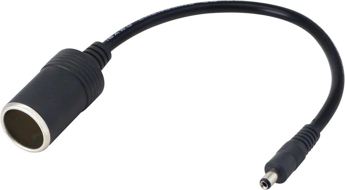 SnelShoppen - 12/24V Sigarettenaansteker Auto Connector DC 5.5mm x 2.1mm Adapter voor Auto Opladen, Geschikt voor 12V Apparaten, Zwart, Ideaal voor Ca