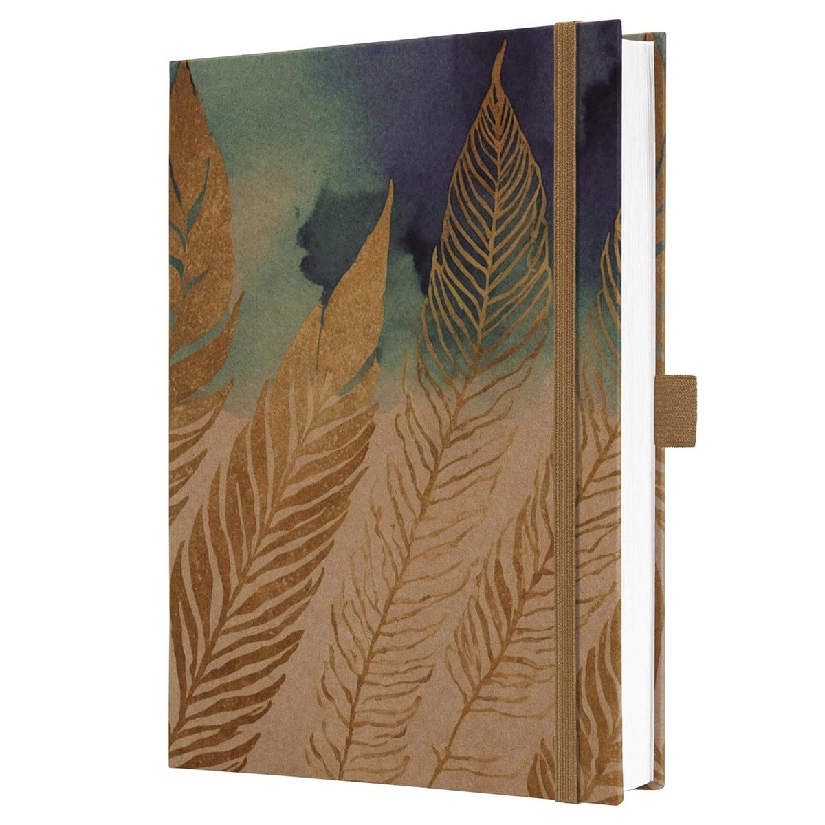 SnelShoppen - Notitieboek A5 met Lijnen, 192 Pagina's, Eco-vriendelijk, Vegan, FSC-gecertificeerd, Bruin/Blauw/Goud, Perfect voor Ideeën, Dagboek en O
