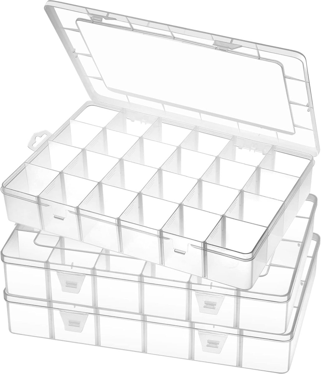 SnelShoppen - Plastic sorteerkoffer voor kleine onderdelen - 3 stuks - 35.5x23.5x6 cm - Ruime opbergruimte - Verstelbare vakken - Perfect voor hobby,