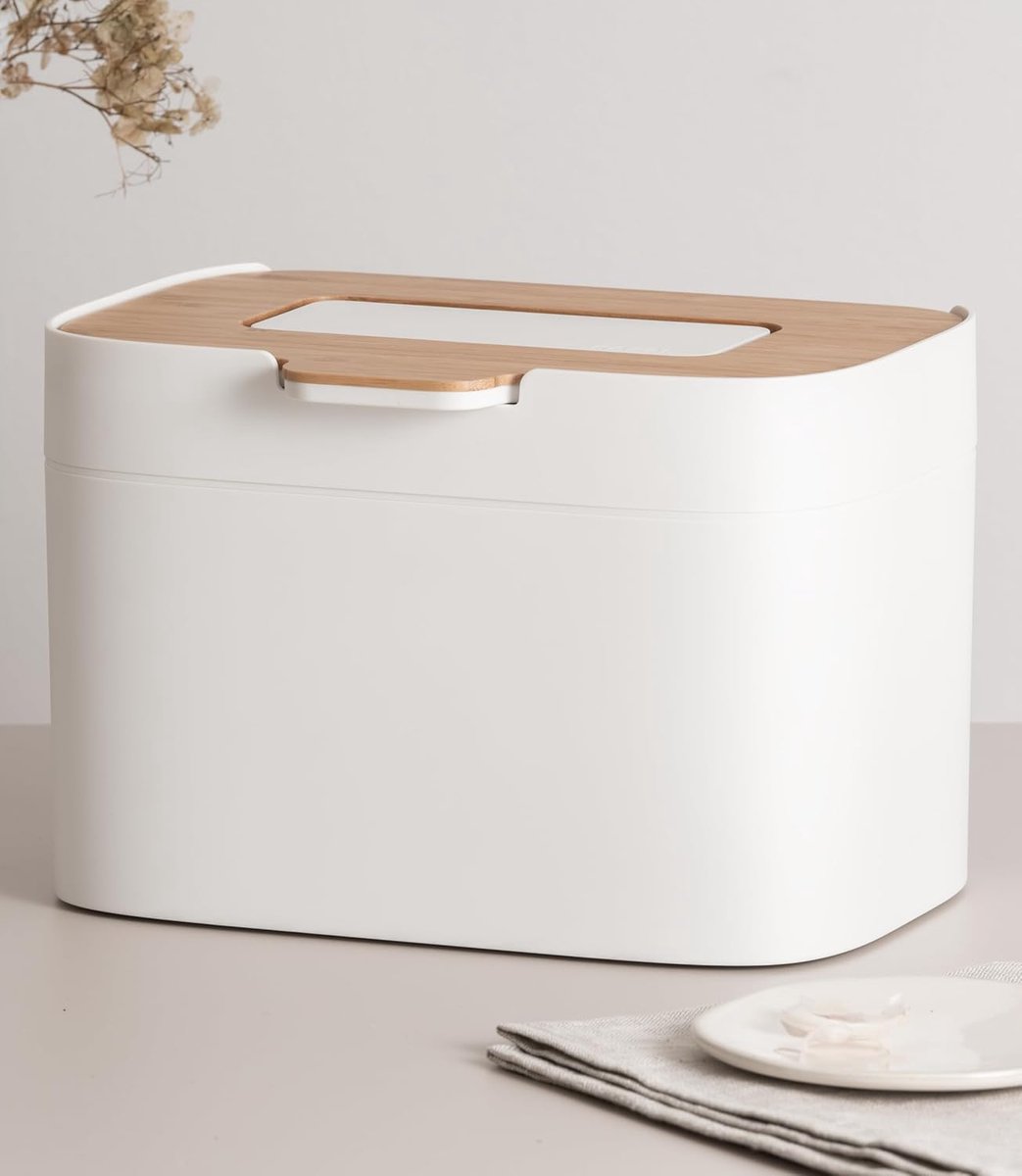 SnelShoppen - Composteeremmer Elin 4.5L - Stijlvolle Afvalbak voor Keuken met Houten Deksel en Filter - Geurvrij en Vaatwasserbestendig - Compact Off-