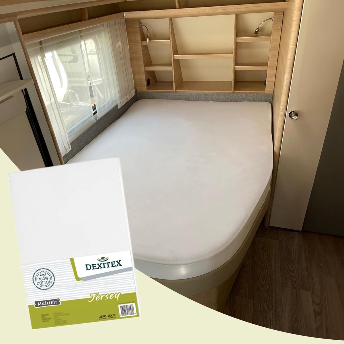 Hoeslaken camper set - Frans beddengoed - Reis comfort - Jersey katoen - 125-155 cm - Wit