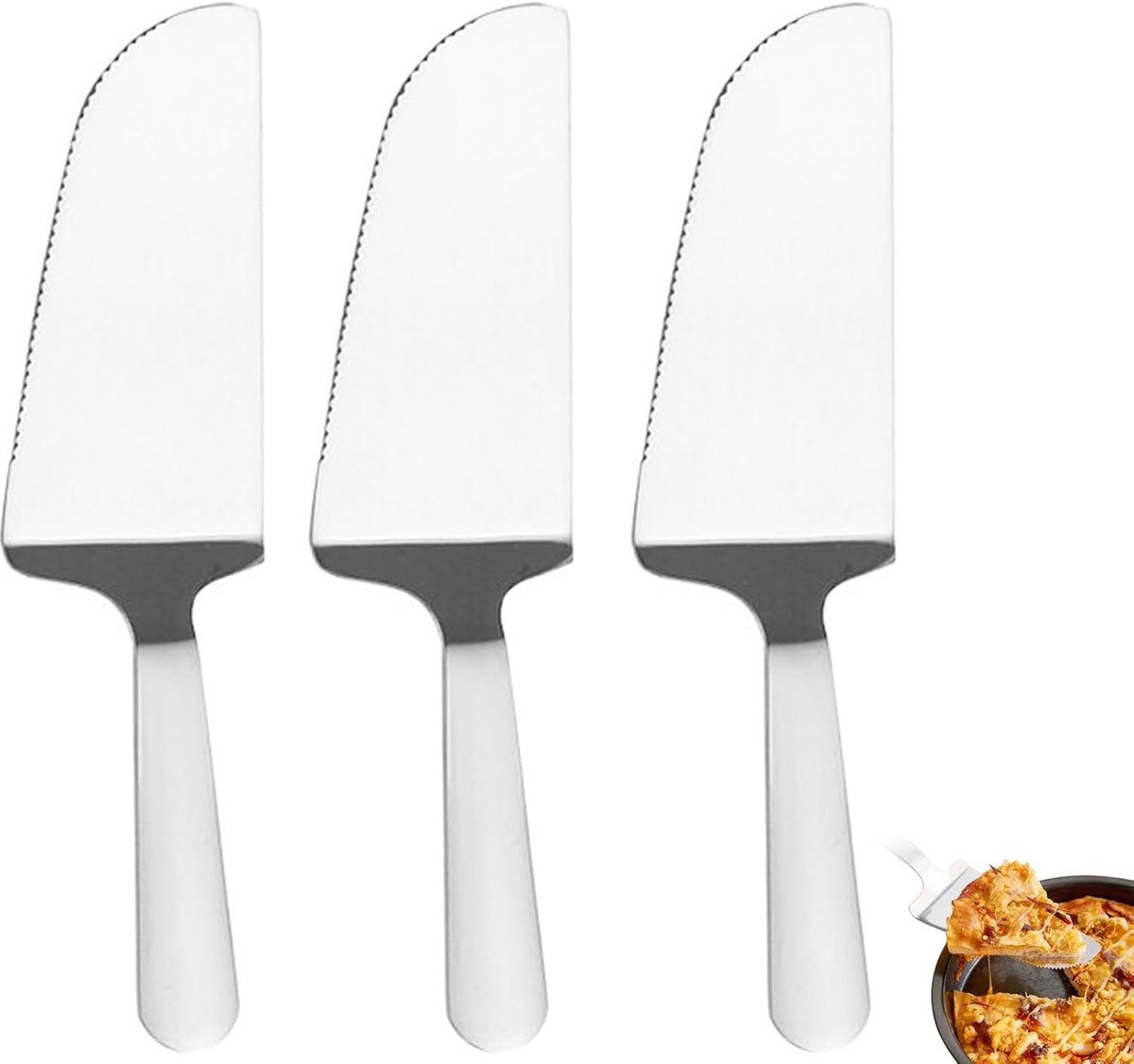 SnelShoppen - Taartschep Set van 3 - Roestvrij Staal met Gekartelde Rand en Schuiver - Voor Taart, Tarta's en Pizza - Perfect voor Feest en Restaurant