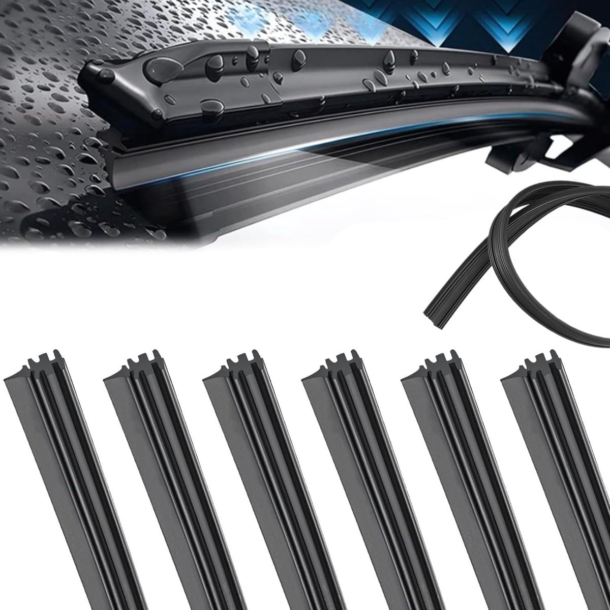 SnelShoppen - Set van 6 Rubber Vervangende Ruitenwissers, 800 mm, Universele Wisserbladen, Voor Afkappen Geschikt, Compatibel met Alle Voorruitwissers