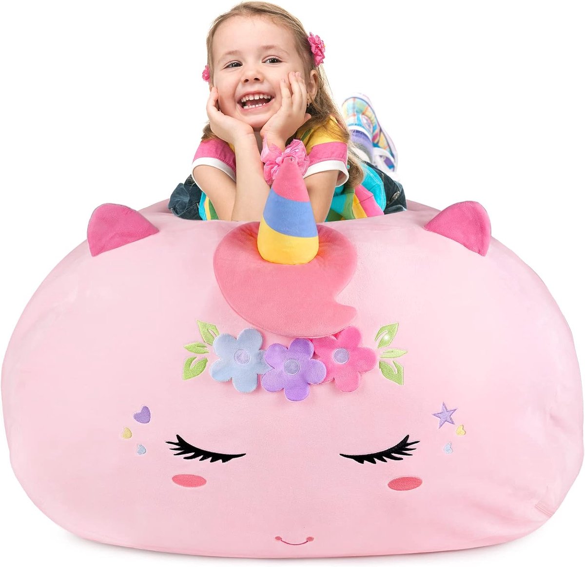SnelShoppen - XXL Unicorn Bean Bag Opbergzak voor Kinderen - Roze Zitzak voor Knuffels en Speelgoed - Ideaal voor Organiseren en Decoratie - 200 L