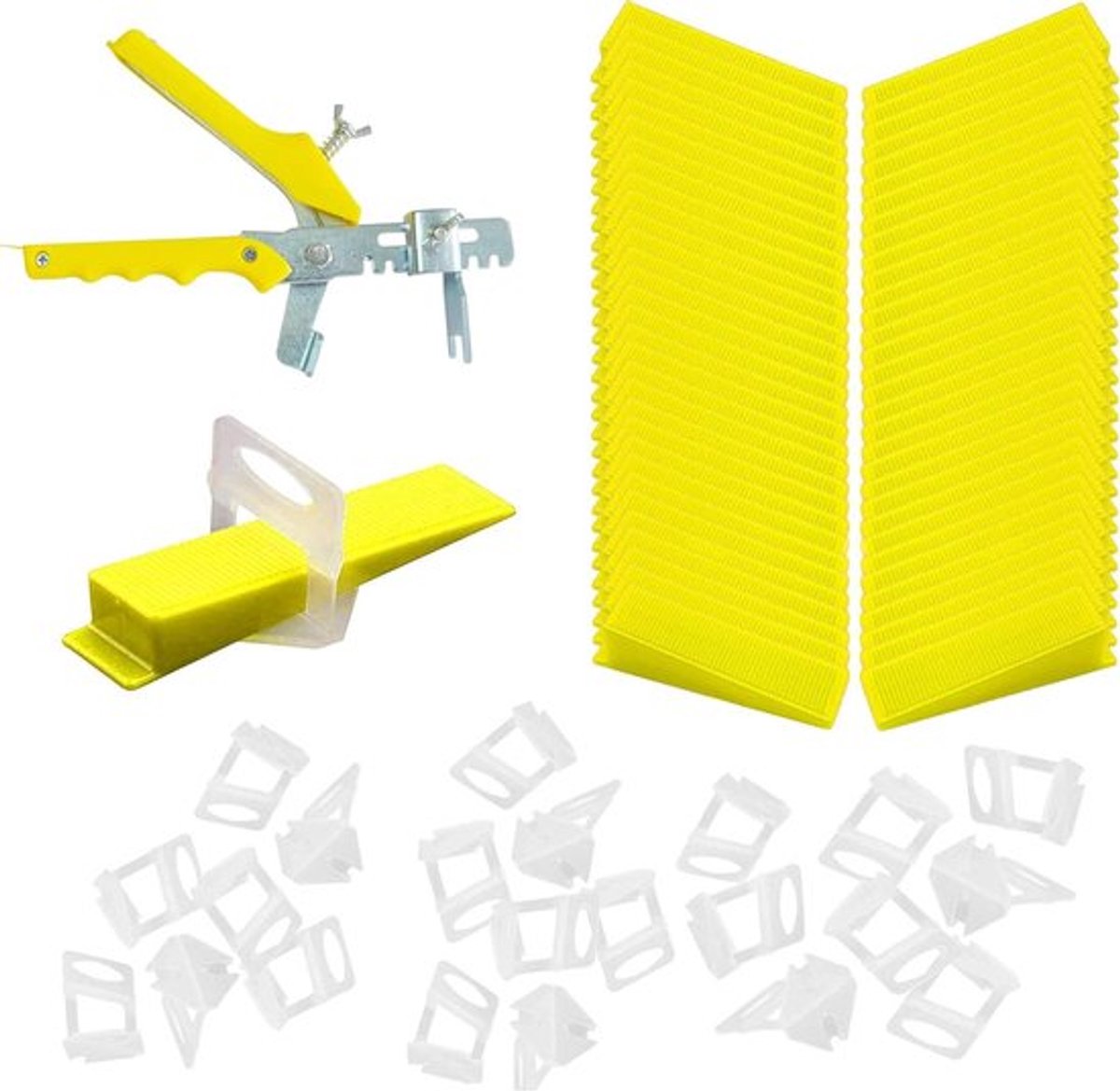 Complete Set van 201 Tegelnivelleersystemen voor Keramische Tegelinstallatie met 100 Trekstrips, 100 Wedges en 1 Tang voor Tegeldiktes van 3–12 mm