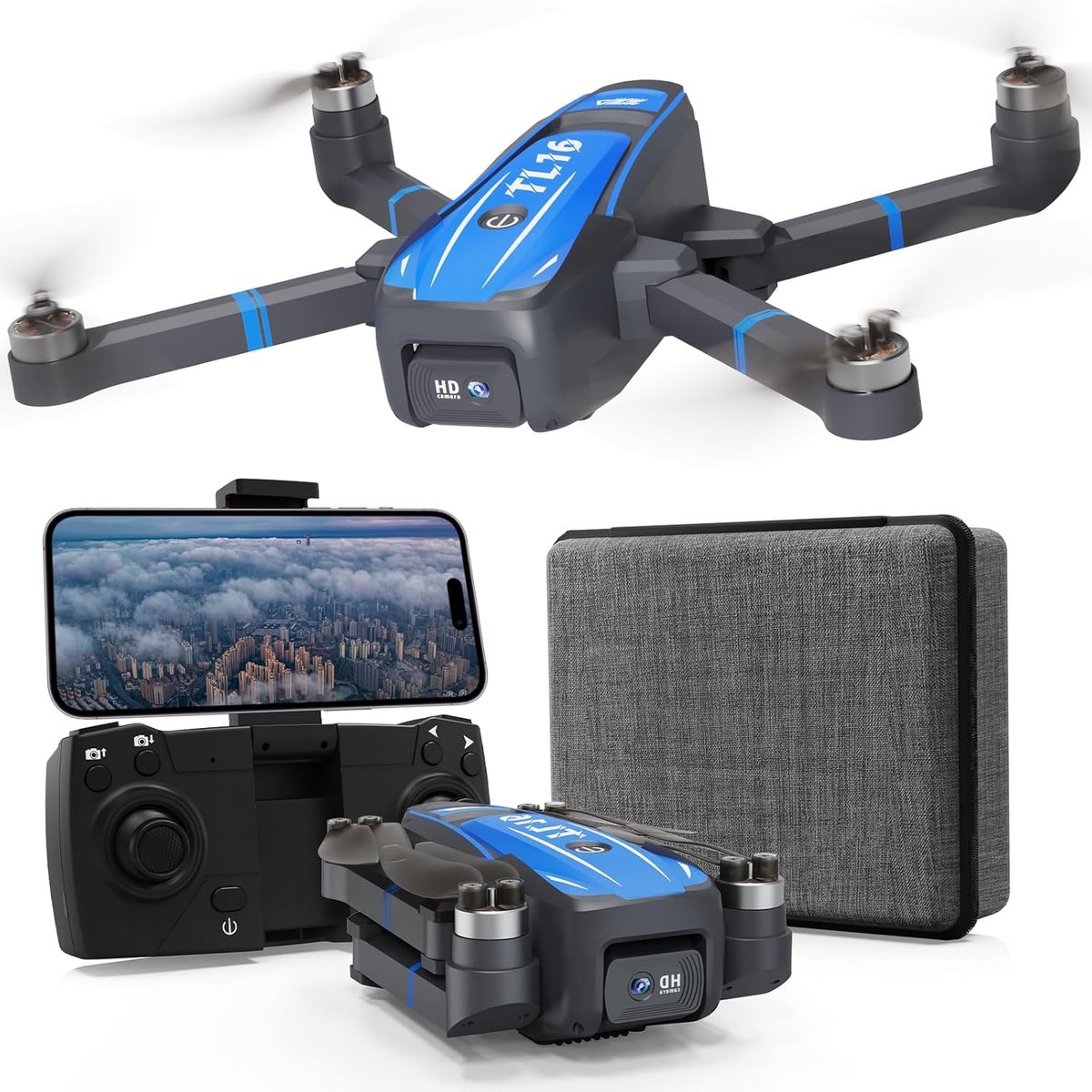SnelShoppen - Toladrone TL16 Drone met 4K HD Camera, Vouwbare Drone met Borstelloze Motor, Geschikt voor Beginners en Volwassenen, Blauwe Drones voor