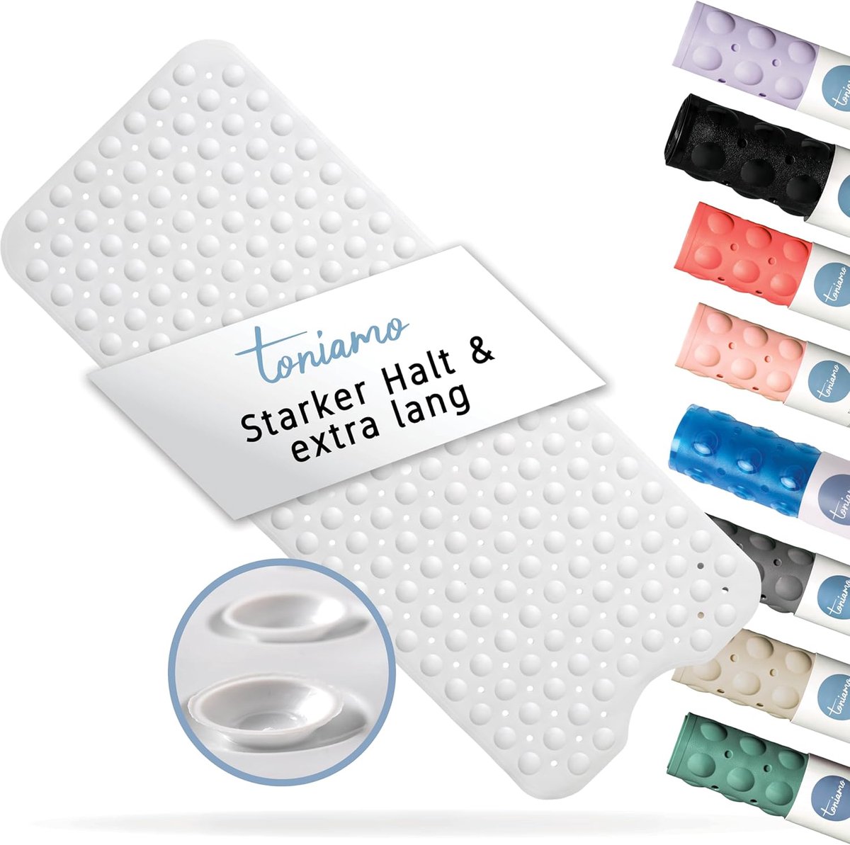 SnelShoppen - Badmat 100 x 40 cm - Antibacteriële Antislip Badmat - Extra Lange Badmat - BPA-vrij - Machinewasbaar - Wit - Veilig en Comfortabel voor