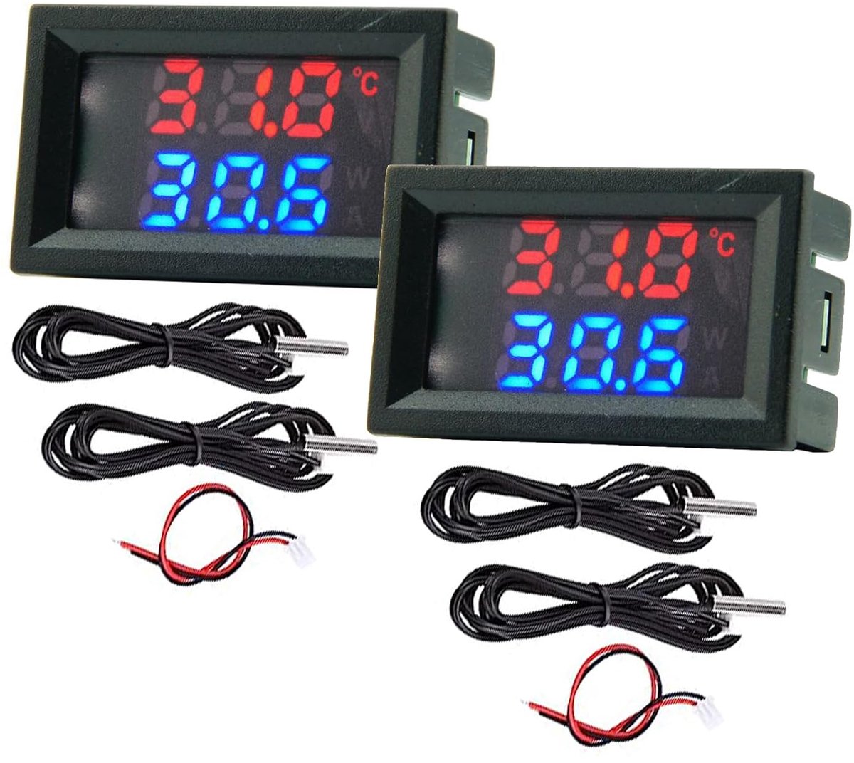 SnelShoppen - 2pcs Digitale Thermometer 4~30V met Rood + Blauw Dubbel Display, Waterdichte Metalen Sensor, Voor Temperatuurmeting -50 tot 120 °C, Idea