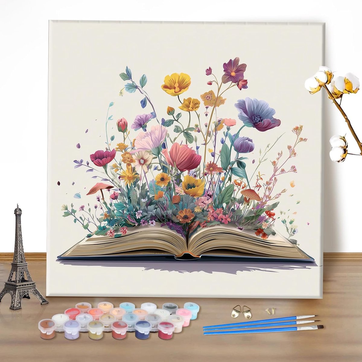 SnelShoppen - DIY Paint by Numbers Kit voor Volwassenen - Bloemen Schilderen - Compleet Schilderpakket - 40x40cm - Inclusief Acrylverf, Penseel en Haa