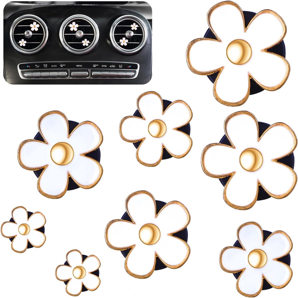 Thijox - 8 Stuks Madeliefjes Bloem Luchtverfrisser Clip - Auto Accessoires Interieur Decoratie - Schattige Ventilatie Clips voor Vrouwen - Bloemen Dec