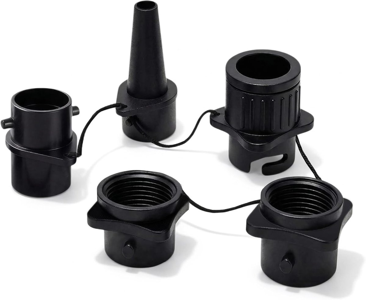 Luchtpomp Adapter Set - Ventiel Mondstukken - Opblaasbare Boten - 5 Verschillende Maten - Compact Ontwerp - Zwart