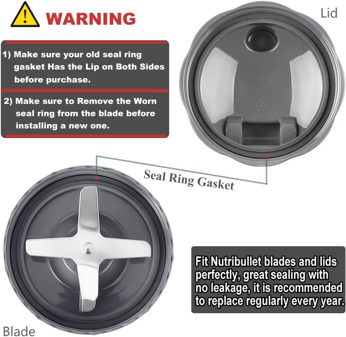 SnelShoppen 2Pcs Rubber Ring Seal Gaskets en Top Base Gear Vervangingsonderdelen voor Blender Geschikt voor 600 en 900 Series Duurzaam ABS en St