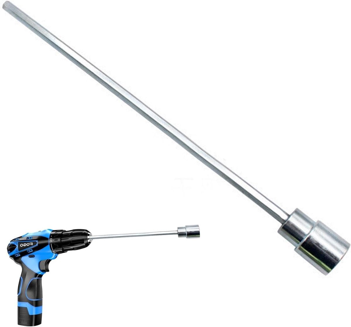 Draadloze Schroevendraaier met Verlengde Draai Knop en 19 mm Moeradapter voor Caravans en Camperliften, 30 cm Lang, Ideaal voor Rotatieknoppen en Ondersteuning