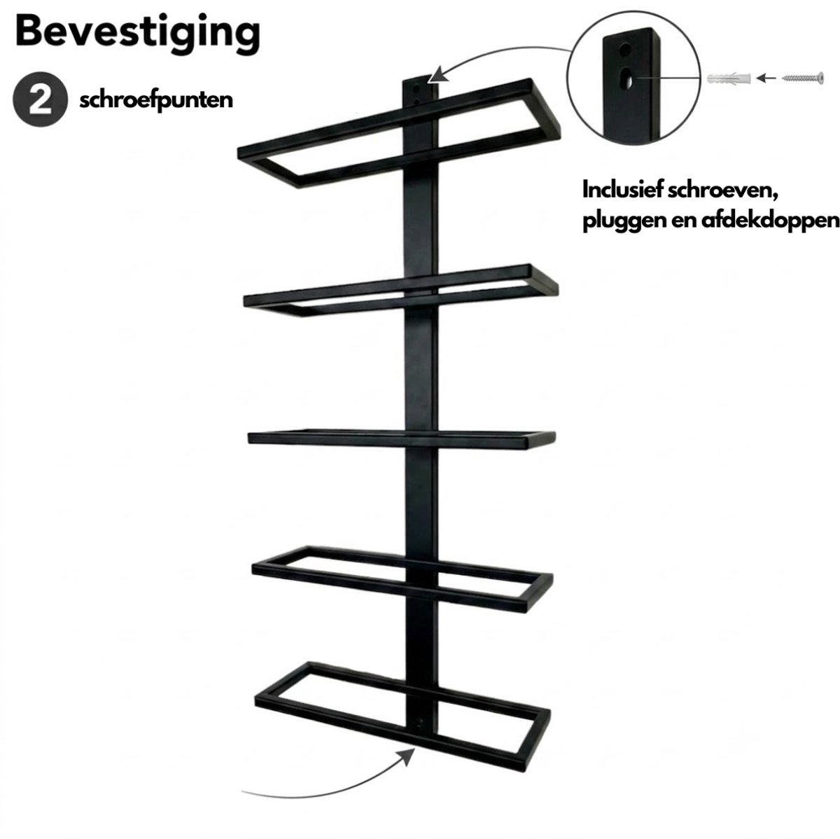 SINIA Living® - Wijnrek - 5 flessen - Wijnrek muur - Mat zwart - Metaal - Wijnrekken - Modern - Hangend wijnrek - Muur monteren - Industrieel - Wijnliefhebber - Wijnrek hangend - Wand - Vino - Wijnaccessoires - Aan de muur - wijnfleshouder — cadeau in Wonen & Interieur - foto 2