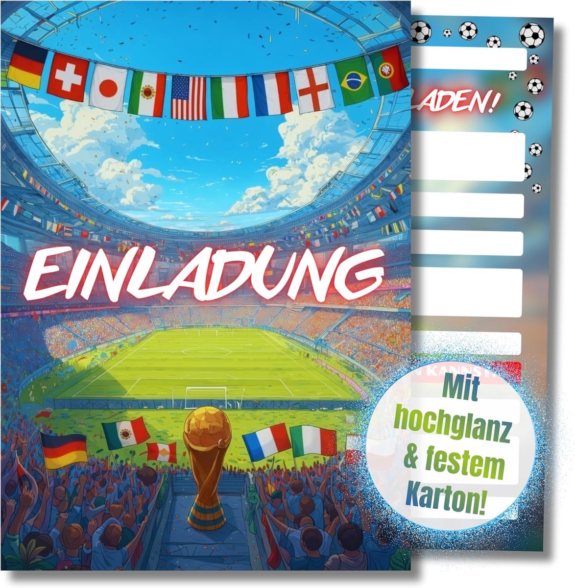 SnelShoppen - Voetbal Uitnodigingskaarten Kinderverjaardag 12 Stuks DIN A6, Feest, Jongens en Meisjes, Vreugdevolle Verjaardagsuitnodigingen voor WK K
