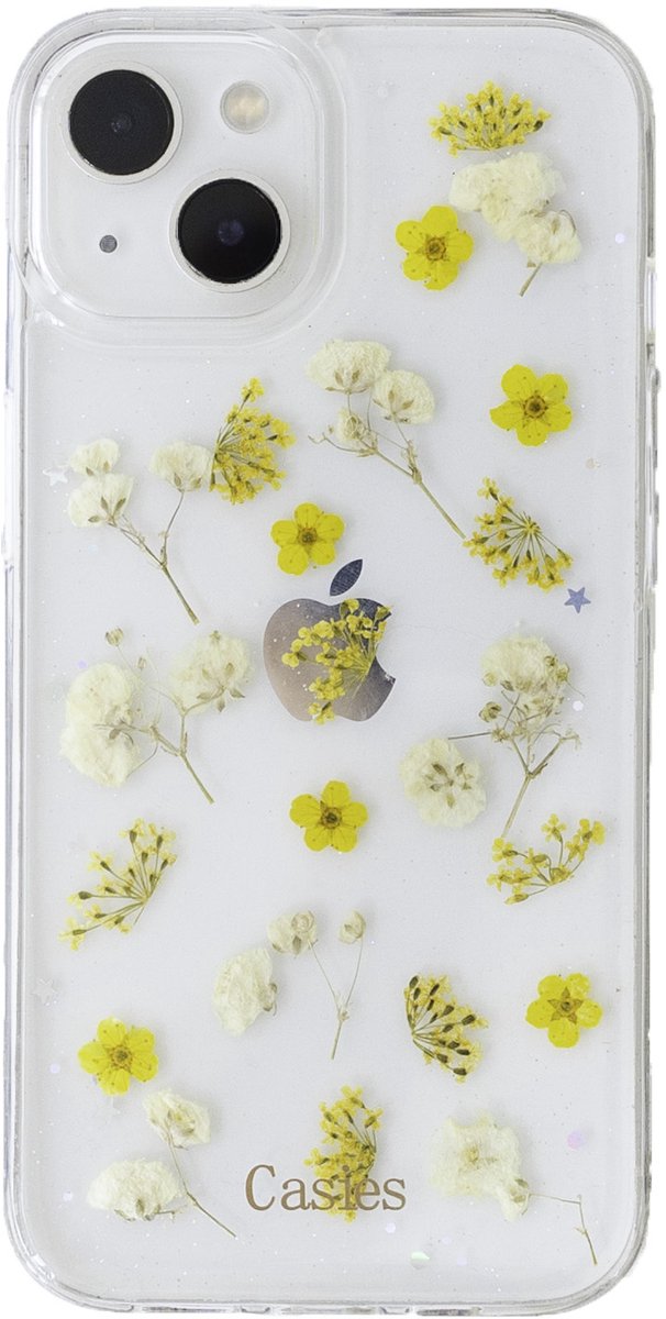 Casies droogbloemen hoesje geschikt voor Apple iPhone 17 - gedroogde bloemen telefoonhoesje - Dried Flower Soft Case TPU - Transparant