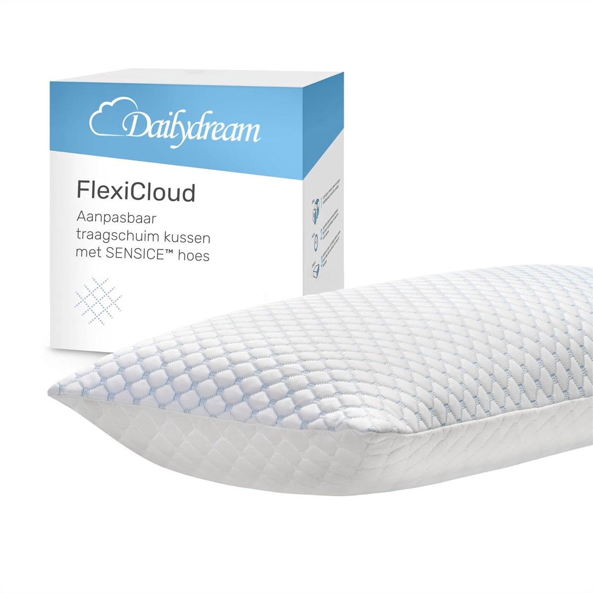 SnelShoppen - FlexiCloud Neksteunkussen met SENSICE Technologie, Geheugenfoam, Verstelbare Vulling, 80 x 40 cm, Wit, Temperegeling voor Optimale Slaap