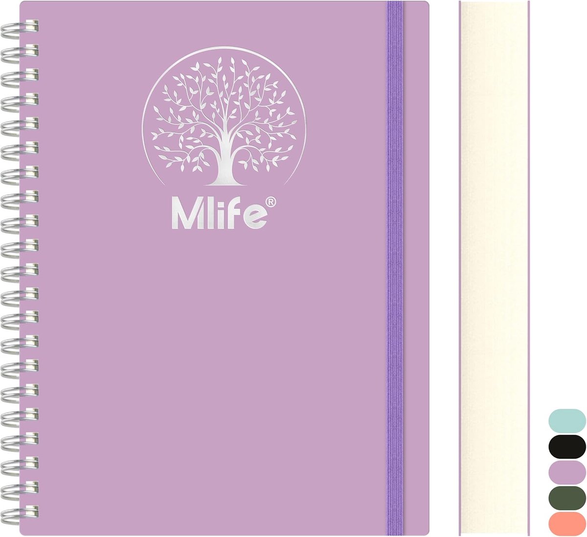 SnelShoppen - A5 Spiral Notebook 300 pagina's met Tree of Life Print - PVC hardcover, 100g/m² papier, Vouwbare Pocket, 14.5x21cm - Paars