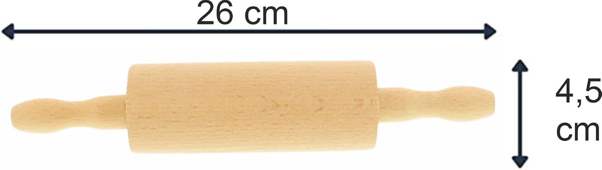 SnelShoppen - Houten Deegroller voor Kinderen 26 cm, Draaiende As, Ideaal voor Marsepein en Bakplezier, Gemakkelijk te Gebruiken in de Keuken