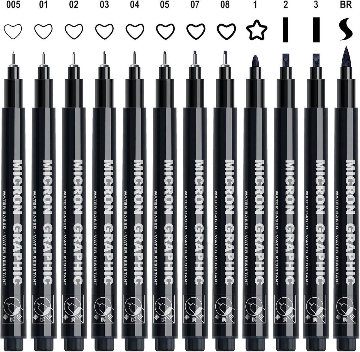 SnelShoppen - 12 zwarte fineliner pennen, fijne viltstift pennen, micro pennen voor lijntekeningen, professionele tekenpennen voor Manga, schetsen, bu