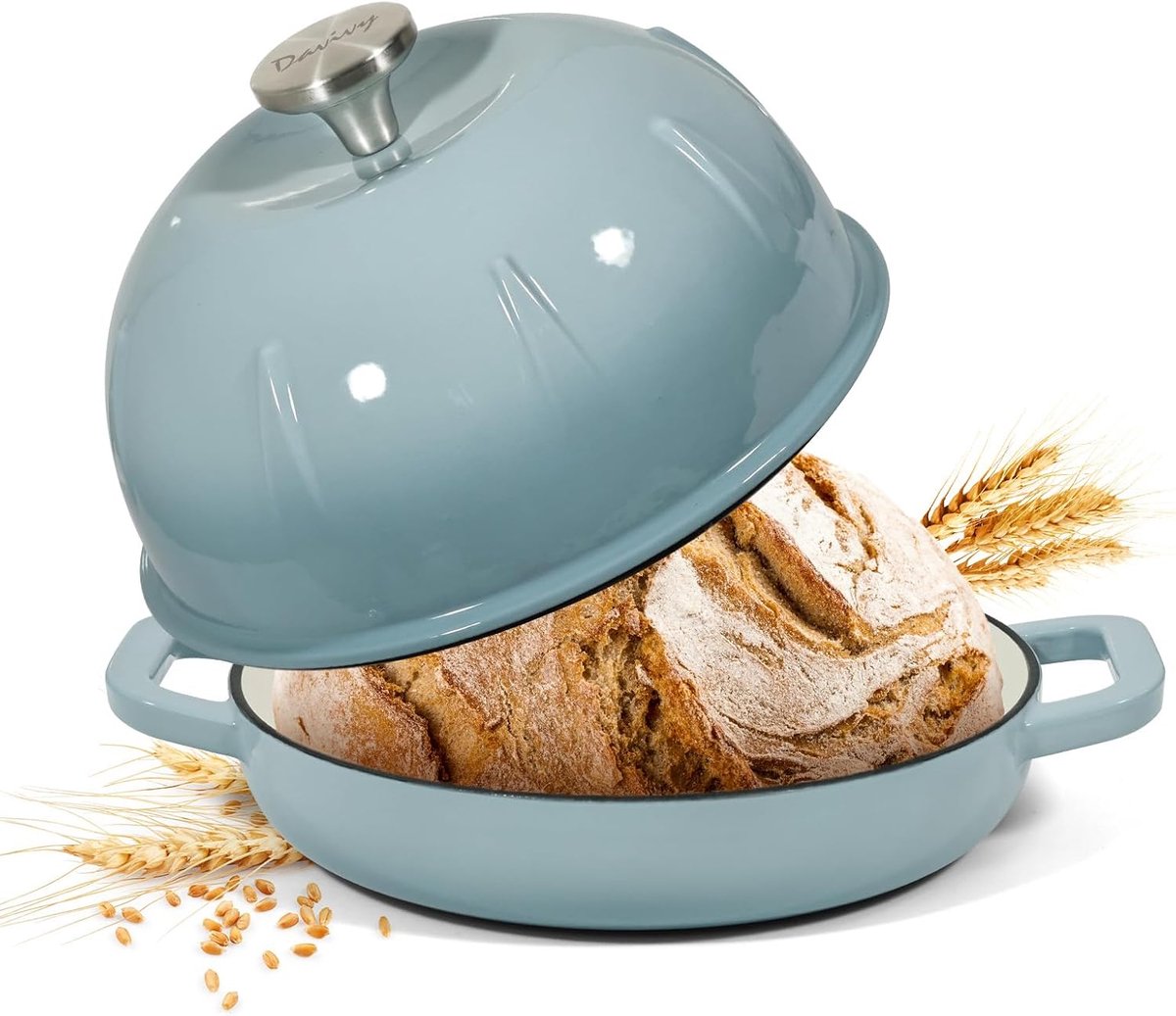 SnelShoppen - 5L Gietijzeren Nederlandse Oven voor Zuurdesembrood - Geëmailleerde Hollandse Ovenpot met Koepelvormig Deksel - Standaard, Zeezout Blauw
