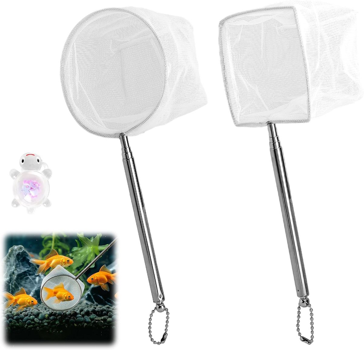 SnelShoppen - 2 Stuks Aquarium Schepnet Set met Uitschuifbaar RVS Handvat, Mini Fischnet voor Garnalen en Kleine Vissen, Ideaal voor Aquarium Onderhou