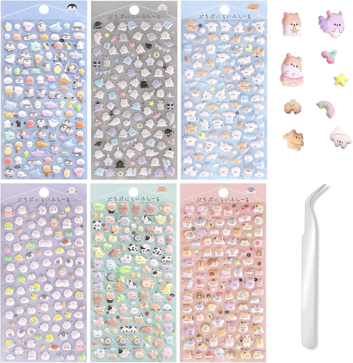 SnelShoppen - Pack van 6 3D Jelly Stickers Dieren - Schattige Mini Puffy Kawaii Stickers voor Telefoonhoesje, Notitieboek, Dagboek - Waterdicht PVC -